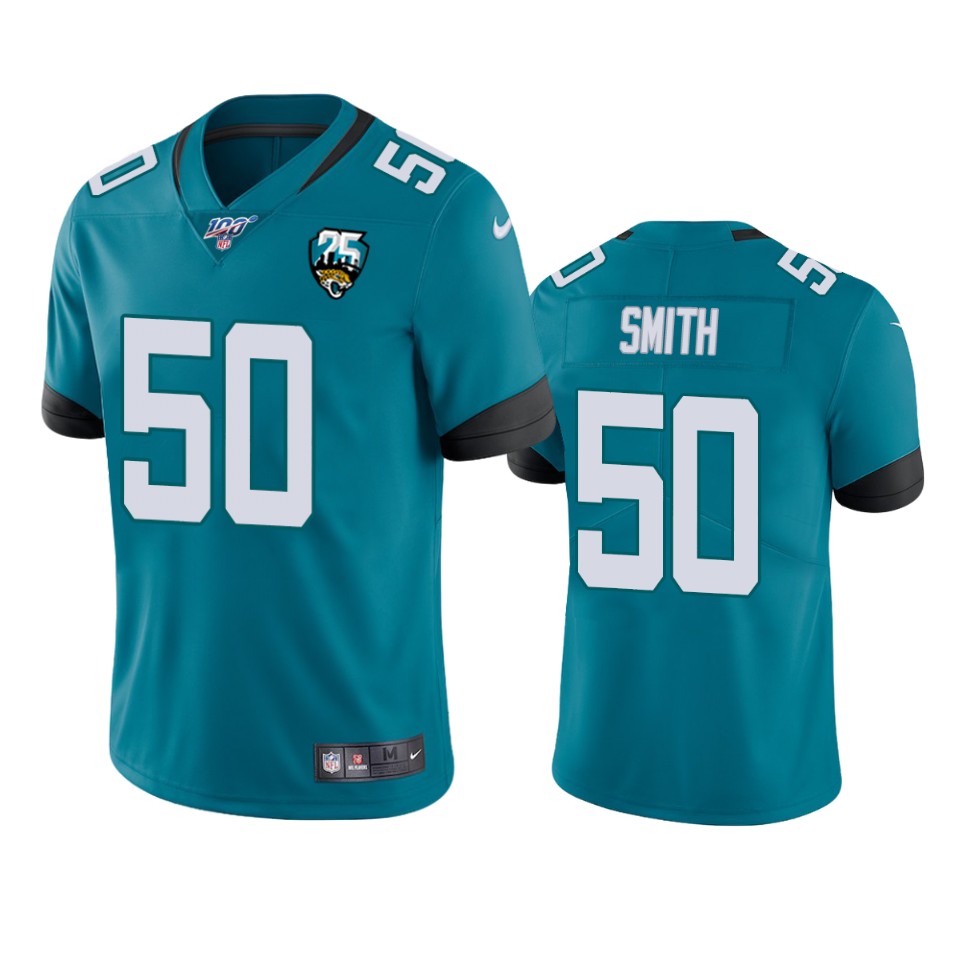 Men Nike Jacksonville Jaguars #50 Telvin Smith Teal 25th Anniversary Vapor Limited Stitched NFL 100th Season Jersey->jacksonville jaguars->NFL Jersey